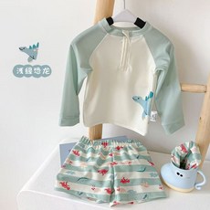 兒童鯊魚長袖泳衣 男童寶寶可愛防晒分體游泳裝