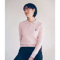 예일 YALE 우먼즈 케이블 폴로 니트_라이트 핑크