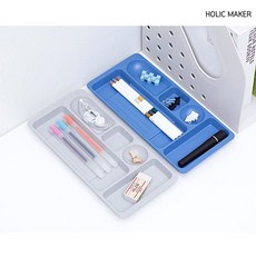 홀릭메이커 hzt032 다용도 책상 펜트레이 수납함 수납케이스 악세사리보관함 책상정리, 1개, 블루