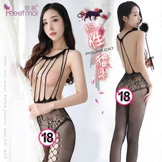 性福保健室 極性貓裝！線條鏤空緹花開襠連身網衣, 1個