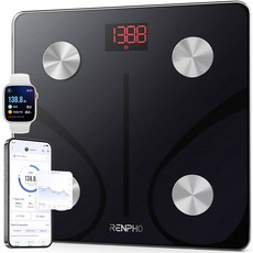 체중을 위한 렌포 스마트 체중계 FSA&HSA 자격 BMI 체지방 블루투스 피트니스 장비와 앱 동기화 체중 감량에 정확 가정용 400파운드 - 엘리스, Black, 11"/280mm