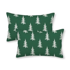 CXMEIFLY 크리스마스 베개 커버 30.5 x 50.8cm(12 x 20인치) 세이지 그린 크림 크리스마스 트리 장식 쿠션 2개 세트 겨울 크리스마스 휴일 야외 요추 쿠션, 세이지 그린 화이트 트리