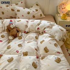 DFMEI 牀上四件套純棉雙層紗ins裸睡牀單被套罩, 150*200單被套【不起球-不褪色】