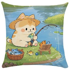 북유럽 고양이 도파민 카툰 일러스트 양면소파쿠션 솜포함 행운 행복 가정화목 기운상승 복 기원 탈부착 세탁가능 포근 촉감 홈데코 거실 민박 차량 사무실 허리지지 집들이 선물용, 40 x 40CM (솜포함 양면쿠션), 외국 북유럽 고양이-10
