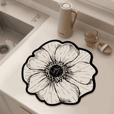 픽셀러 로즈 플라워 주방 식기 건조 매트 미끄럼 방지 흡수력 좋은 대형, 블랙 로즈 플라워, 1개