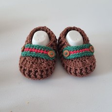 (완제품 )넘 귀여운 손뜨개 아기로퍼/아기신발/코바늘, 1개, 브라운