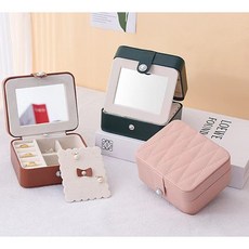 가피바라 거울있는 2단 미니 여행용 악세사리 보관함 귀걸이 반지 보관함, 1개, 블랙