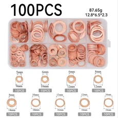 구리 와셔 켓 너트 및 볼트 세트 박스 링 씰 키트 M8M10M12M14, 100개