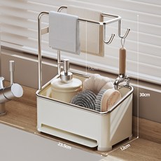[SMTONE] 주방 수납 선반 싱크대 바구니 탄강재질 수세미걸이 행주걸이 자동물빠짐 수세미건조대 세제 수납 세면대 수세미받침대 스테인리스 S자 고리, 측면고리, 1개