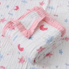 六層紗包邊蓋毯 兒童小棉被 床墊保暖毯 嬰兒保暖 無毒環保材質 容易清洗, 粉色, 粉色