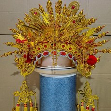 新品 媽祖娘娘鳳冠泰山奶奶頭冠觀音王母娘娘神明神像帽子無生老母鳳冠 副廠商品, 1個, 60頭圍串珠款三風,金色, 金色
