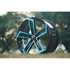 FK鋁圈 17吋 5/108 TS01 亮黑底 面藍 鋁合金 輕量化設計 時尚運動風, 1個
