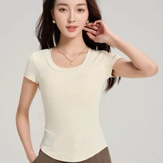 투니스 여성 단색 슬림핏 숏 반소매 티셔츠