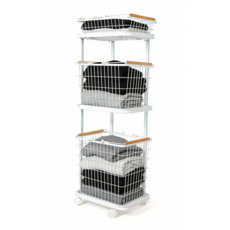 리빙가감법 철제 와이어 빨래 바구니 이동식 빨래통 세탁바구니 수거함 보관함 대용량 3단 빨래바구니 철재, 화이트, 1개