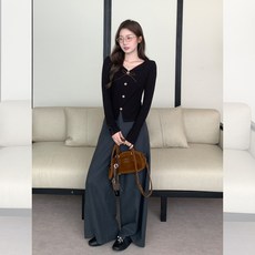 Yellwel 여성용 긴팔 니트 내의 편안한 핏의 캐주얼 상의 DJP