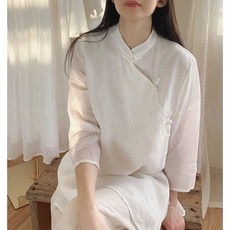 여성 리넨 시원한옷 편한옷 여름 봄 7부 소매 티셔츠 개량 생활 한복 롱티셔츠