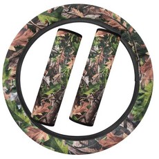 SEANATIVE 블랙 미국 국기 플란넬 자동차 액세서리 세트 푹신하고 신축성 있는 자동차 스티어링 휠 커버 두껍고 따뜻한 2피스 안전 벨트 커버 패드 자동 내부 겨울용, 그린 카모 헌팅