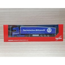 Herpa DAF XG 彈性膠膜尾車 拖車組 THW 塗裝, 1個
