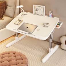 多功能傾斜折疊電腦小桌子 升降加高床邊書桌, 【不可傾斜+不可升降】高27CM,奇慧白【61x41CM】基礎款