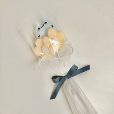 토끼 인형 귀여운 인형꽃다발 한송이 양모꽃 졸업식 발표회 선물 완제품 조화꽃다발, 1개, 블루