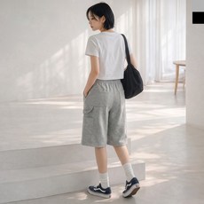 여자 카펜더 포켓 와이드 버뮤다 밴딩 반바지