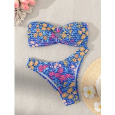印花性感抹胸分體式比基尼泳衣
