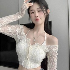 칩선데이 시스루 레이스 가디건 여름 볼레로 크롭탑 여리여리 슬림핏 섹시 티셔츠