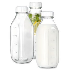 미르 사각 밀폐 갤런 눈금 유리병, 1L, 3개