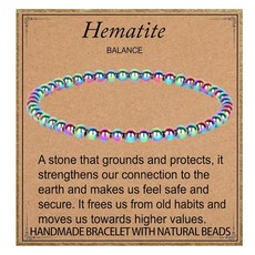 LPBeads 핸드메이드 천연 원석 스트레치 탄성 팔찌 힐링 크리스탈 라운드 스톤 비즈 주얼리 선물 여성 남성용 4mm 아프리카 블러드스톤 블러드스톤 266862, 무지개 코팅 적철광