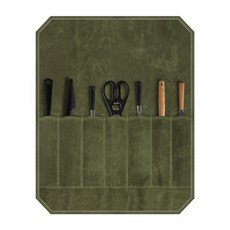 Knife Roll Bag打蠟帆布廚師刀卷袋重型儲物刀餐具工具便攜收納包, 1個, 軍綠色:如圖