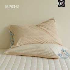 순면 베개 리본베개커버 끈으로 묶는 스타일, 1개, K. 클라우드 드림 우븐 페일 옐로우 한 쌍당 48x7