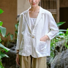가을 면 마 여성복 문예 캐주얼 헐렁헐렁 대판 양복 칼라 셔츠 여자 리넨 낡은 모래 세탁 외투