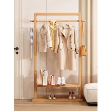 스탠드 옷걸이 우드 행거 드레스룸 수납 스탠딩 이동식 선반 월넛 65cm, 신형 라탄 바퀴 월넛 100cm