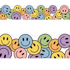 2 FYSUIMU 10m(33피트) 스마일 페이스 게시판 테두리 다채로운 해피 다이컷 트림 긍정적인 칠판 벽 장식용, 2 FYSUIMU 10m(33피트) 스마일 페이스 게시