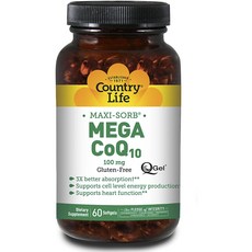 Country Life Mega CoQ10 100mg 軟膠囊, 1個, 60 件