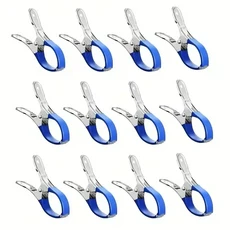 호환 파란색 플라스틱 손잡이가 12개 내구성 스테인레스 스틸 풀 커버 클립 - 지상 풀 커버 촬영, 01 blue-12pcs