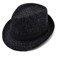 AnnaSofia 混棉紳士帽爵士帽禮帽-雅痞風交錯織紋 現貨(黑灰交織系)