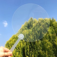 디자인월드 무지 투명 백색 만들기 손잡이 부채, 1개, 무지 투명PP 원형팬시