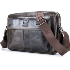 休閑頭層牛皮單肩包斜挎橫款包, 鐵青色