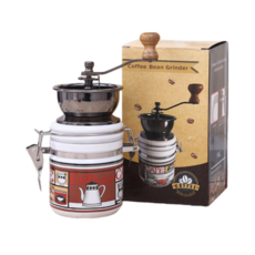 JODDA 핸드 커피 그라인더 커피 그라인더 핸드그라인더, 1개, 화이트/원형 도자기 캔, 500ml