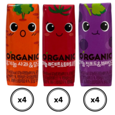 롯데칠성음료 오가닉 크니쁘니트니 주스 3가지맛 혼합세트, 125ml, 12개