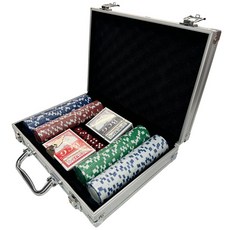 遊戲籌碼手提箱200片組：德州撲克專用，含撲克牌骰子，便攜收納設計, 1個