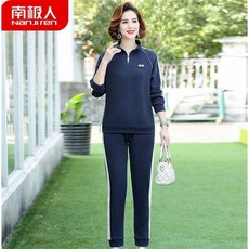 남극인 봄가을 타입 운동복 얇은 봄옷 슬림핏 마담 엄마옷 룩 중년 맨투맨 커버, 1개, 곤색