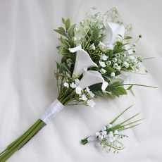 엘블랑꼬 은방울꽃 카라 부케 셀프웨딩 제주스냅 촬영 조화부케 부토니에 브라이덜샤워, 1개, 부케+부토니에