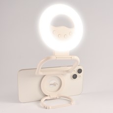 Nolirva 2in1 휴대폰조명 맥세이프 마그네틱 링라이트 LED 셀카 촬영 조명등 360도 회전 스탠드 갤럭시Z폴드 호환, 1개, 화이트