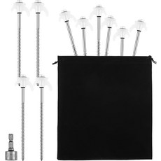 Yaocom 10개 8인치 나사형 텐트 스테이크스 헤비 듀티 드릴 가능한 접지 금속 페그 스파이크 드라이버 포함 조명 흰색, 10, Illuminant White