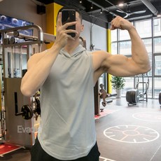 Evadia 남자 후드나시 스포츠 아이스 쿨링 메쉬 민소매 후드 나시티 티셔츠