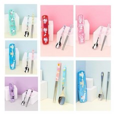 （現貨） 韓國Sanrio三麗鷗〰 韓國製 湯匙 筷子 兒童餐具 庫洛米 美樂蒂 大耳狗 帕恰狗 凱蒂貓 扁筷, 1個, 大耳狗-扁筷組, 藍色, 湯匙、筷子、盒子