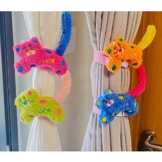 색동 고양이 커튼 홀더 스트랩 커튼묶기, 오렌지, 1개