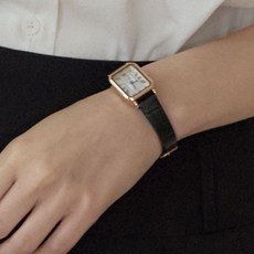 아워호프 Square Gold Classic Leather Watch - Black [H25FA-AC03-BLA] 322061